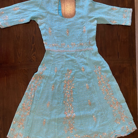 3pc Pink & Blue Indian Anarkali Suit With Salwaar - Picture 13 of 15